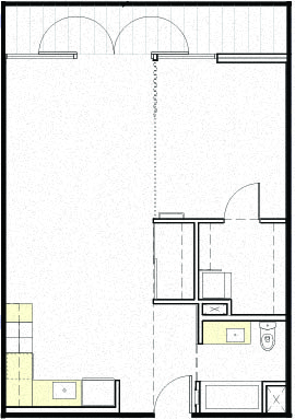 Floor plan for 1 bed, 1 bath, 687 sqft
